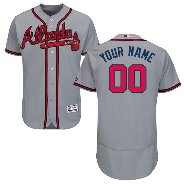 Men Atlanta Braves Majestic Road Gray Flex Base Authentic Collection Custom MLB Jersey